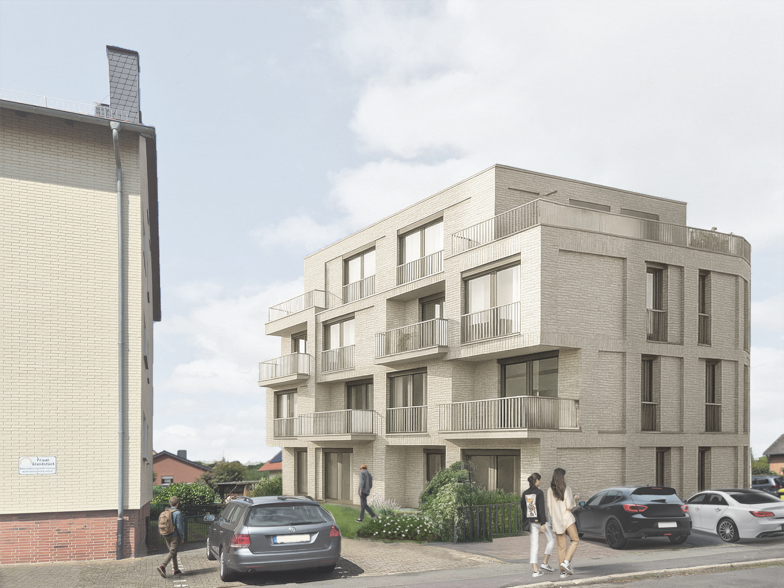 Platter Architekten BDA Haus Form Architektur Braunschweig Machbarkeitsstudie Mehrfamilienhaus Renovierung Balkon Gestaltung Design Wiederaufbau Modernisierung Perspektive Süd Ost